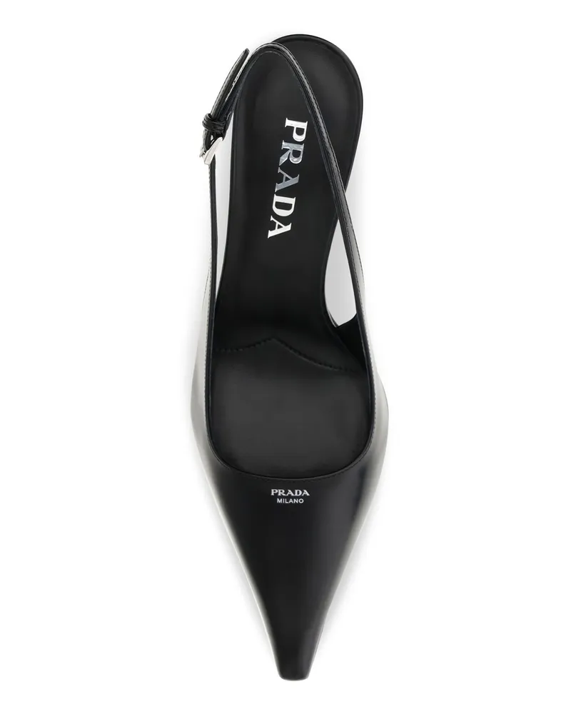 Prada Women's Pumps Leather Slingback Black High Heel Shoes Black