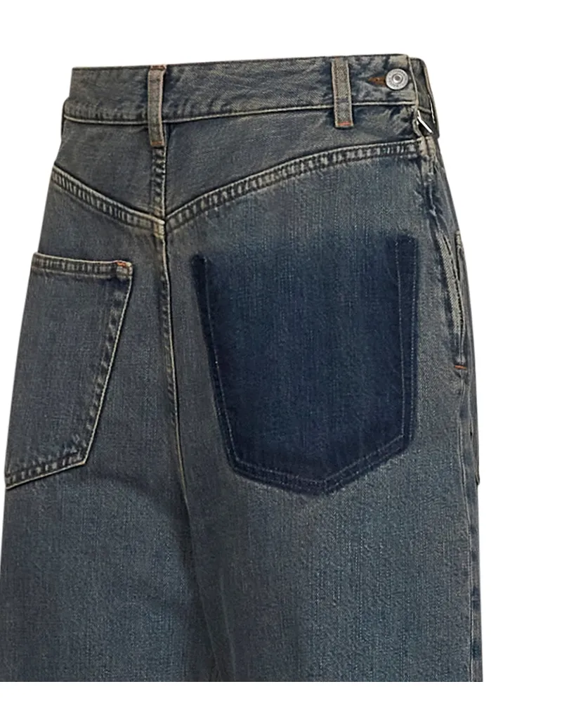 Maison Margiela Twisted Asymmetric Wide-Leg Jeans — Blue Blue