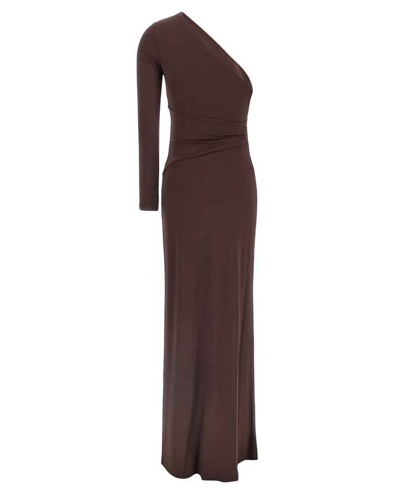 Elisabetta Franchi One-Shoulder Crêpe Jersey Dress — Brown Brown