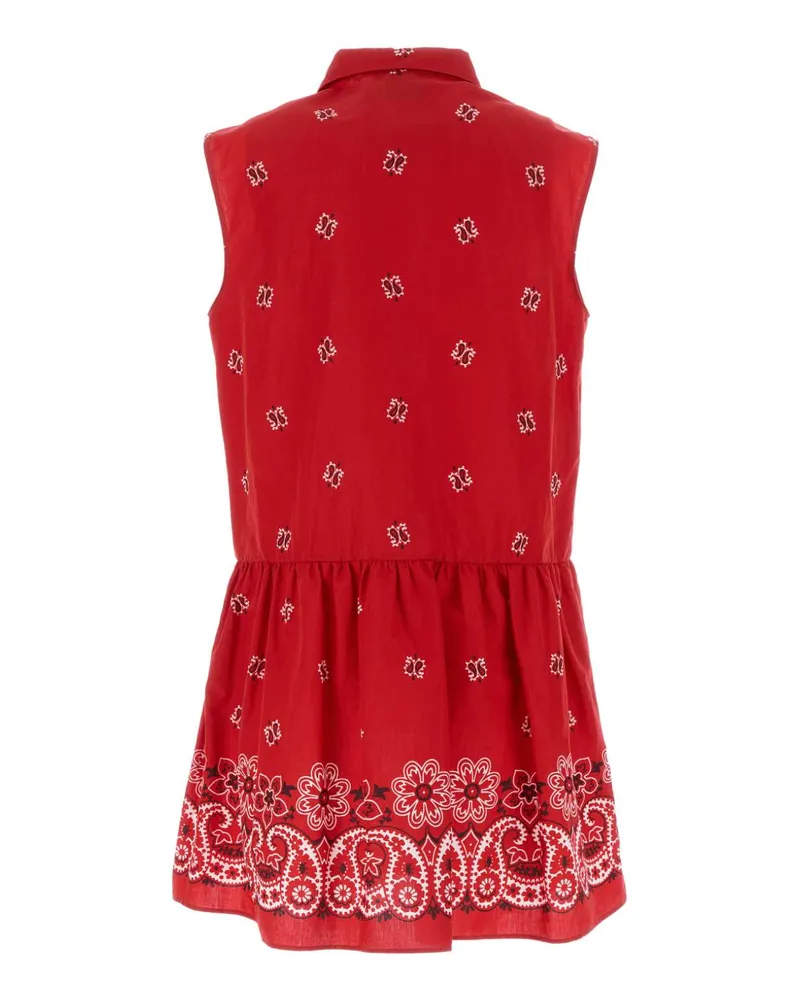 Miu Miu Embroidered Cotton-Linen Shift Dress — Red Red