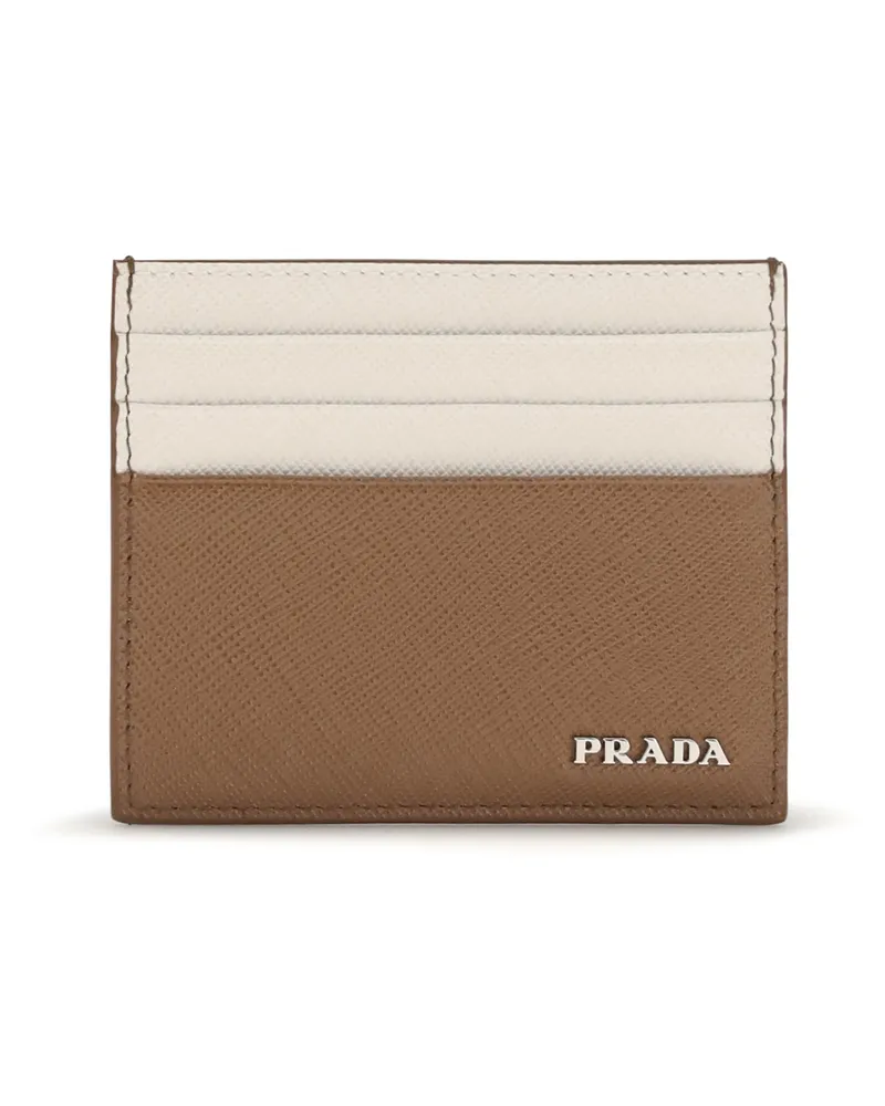 Prada Men's Card Holder Saffiano Leather Tan-Talc Calf Umbrellas Tan/talc Accessory Tan