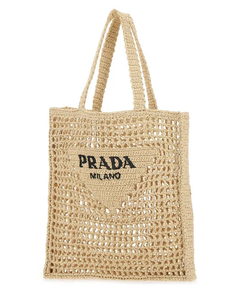 Prada Crocheted Raffia Tote Bag — Beige Beige