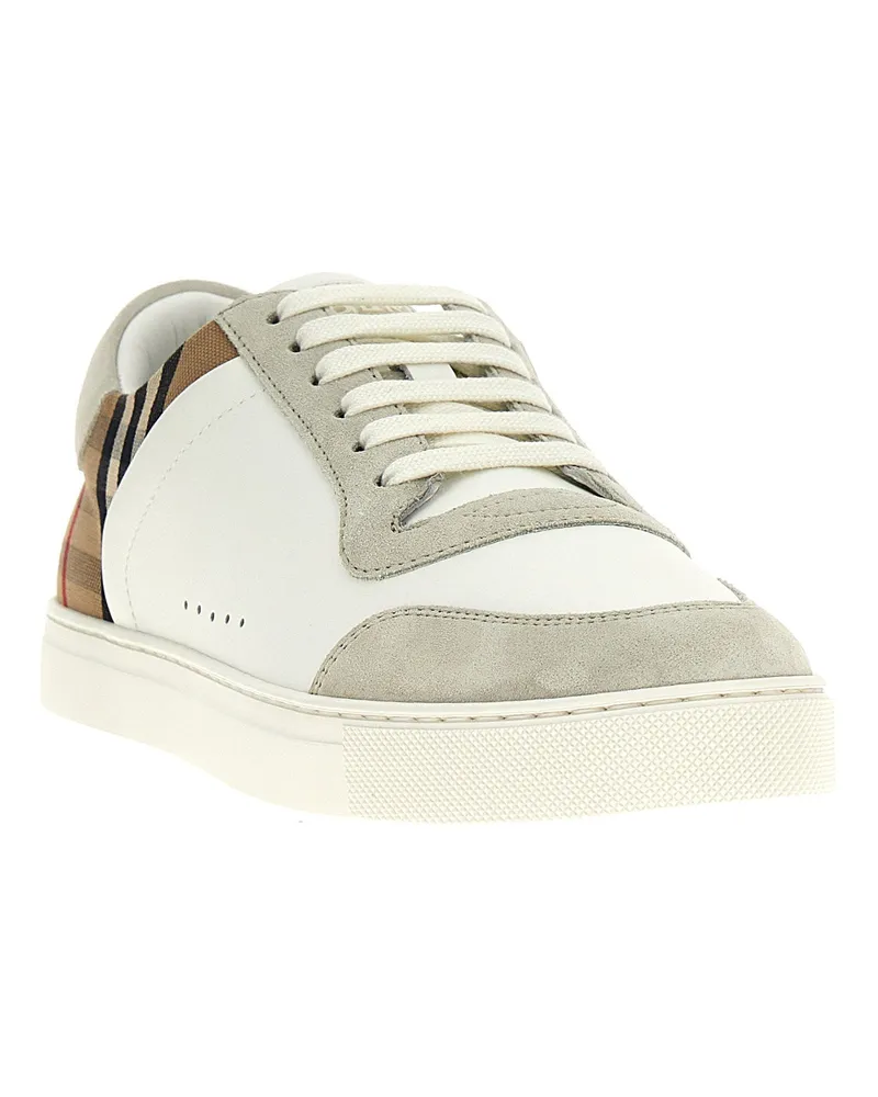 Burberry Check-Print Leather and Suede Sneaker — Cream Cream