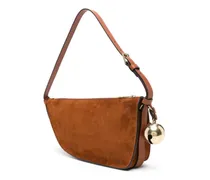 Suede with Charm Detail Shoulder Bag — Brown
