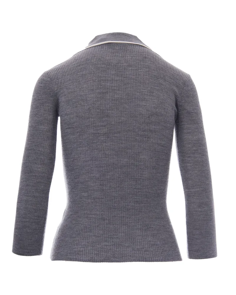 Elisabetta Franchi Women's Polo Top Grey Melange-Ivory Wool Tops Melange/ivory Gray