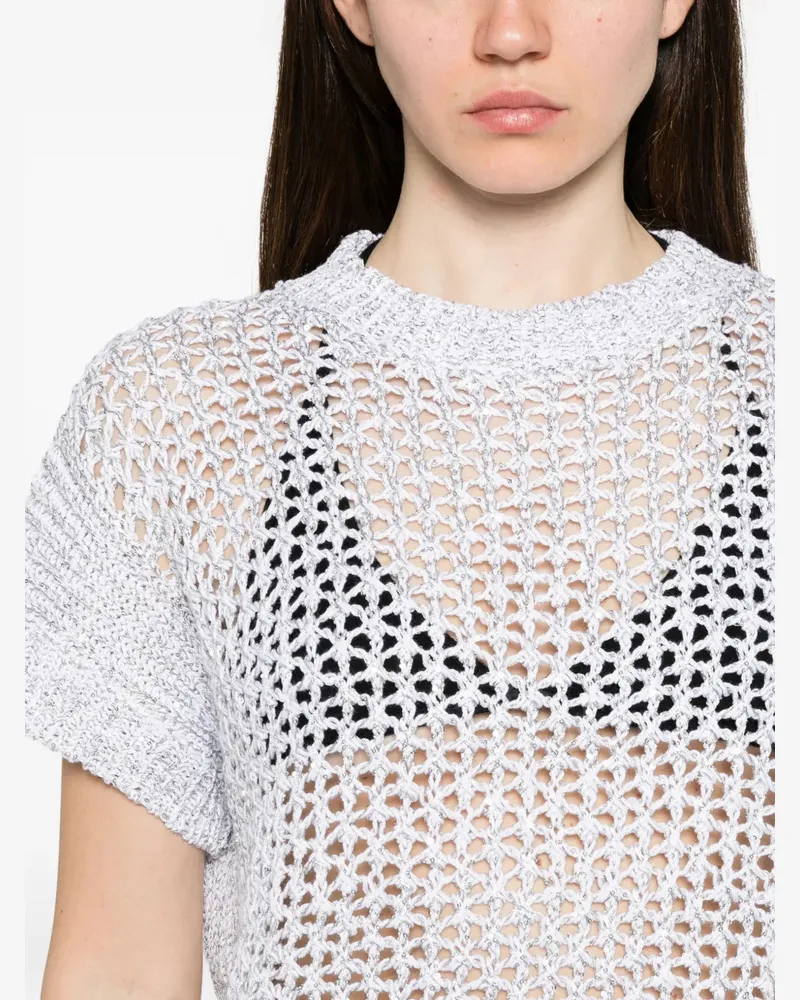 PANICALE Cashmere Women's Open-Knit Short-Sleeve Sweater Ss26 W White