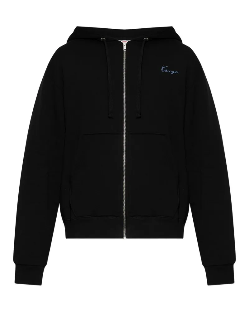 Kenzo Logo-Embroidered Hoodie — Black Black