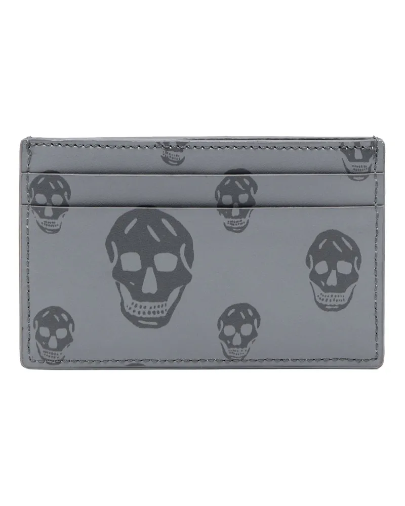 Alexander McQueen Skull-Embossed Leather Card Case — Grey Grey