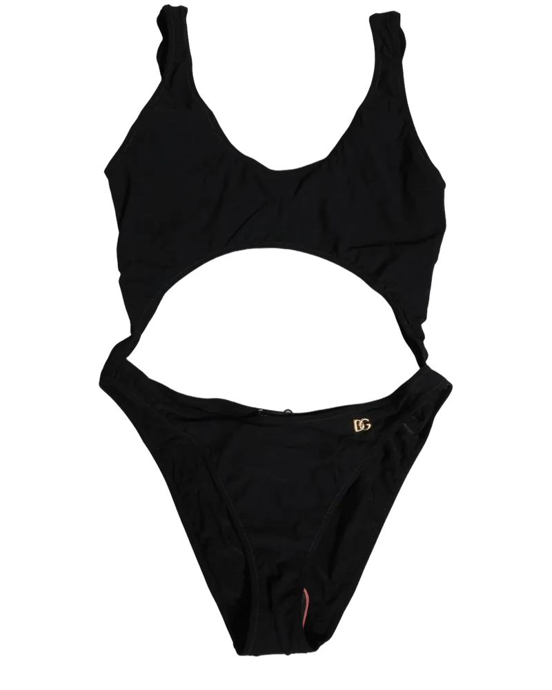 Dolce & Gabbana Cutout Logo One-Piece Swimsuit — Black Black