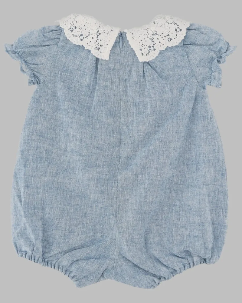 Tartine et Chocolat Lace Collar Romper — Blue Blue