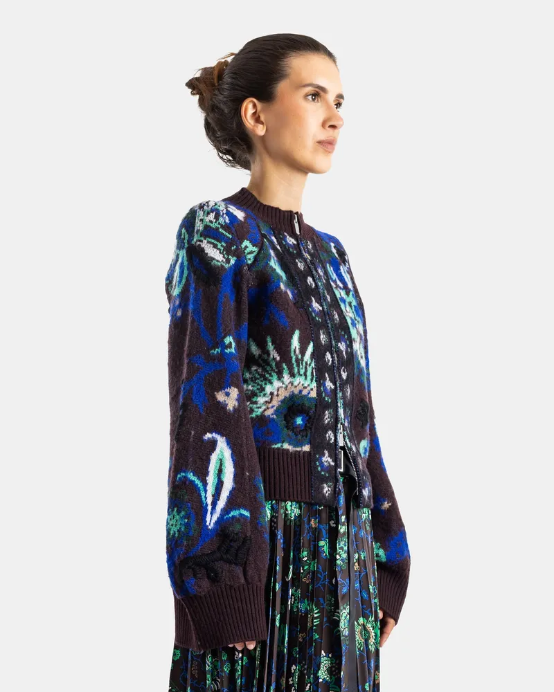Sacai Women's Blouson En Maille Floral Jacquard Knit Marron Brown Tunics Brown