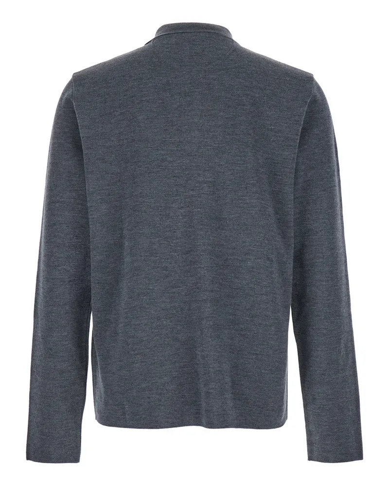 Valentino Garavani Men's Grey Wool Polo Shirt With Classic Collar Virgin Top Gray