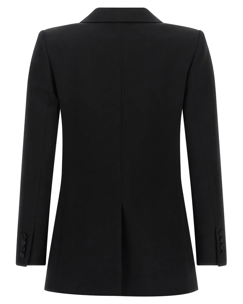 Saint Laurent Satin Lapel Double-Breasted Blazer — Black Black