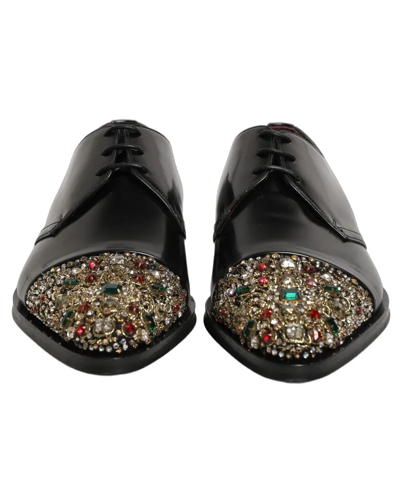 Dolce & Gabbana Men's Black Embellished Derby Dress Formal Shoes Leather Black