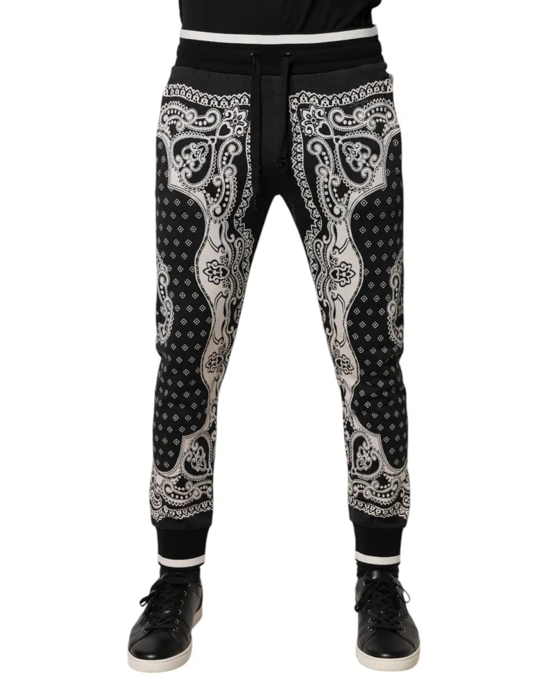Dolce & Gabbana Men's Black Cotton Bandana Jogger Sweatpants Pants And White Black