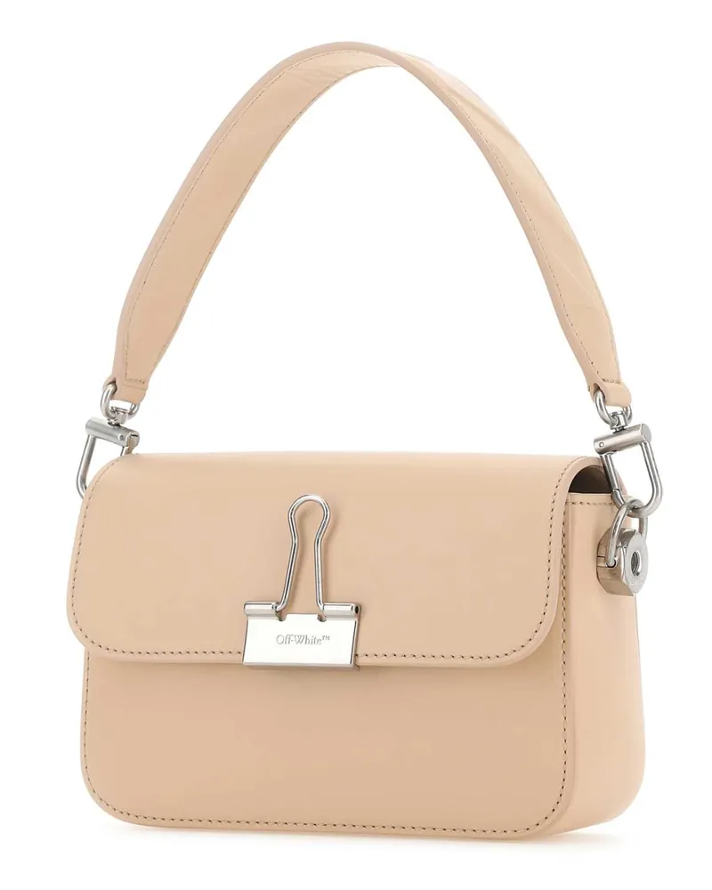 OFF-WHITE Women's Light Pink Leather Small Plain Binder Handbag Peachorange Borse A Mano Bag Beige