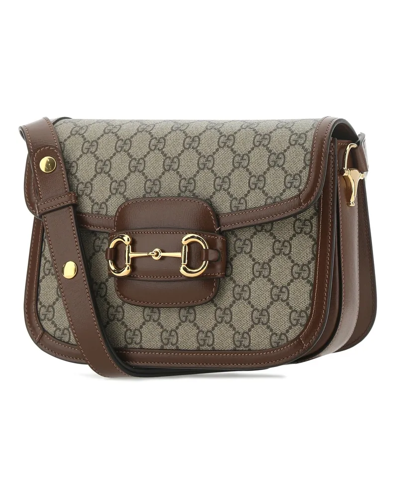 Gucci Women's Gg Supreme Fabric And Leather Horsebit 1955 Shoulder Bag 8563 Borse A Tracolla Brown
