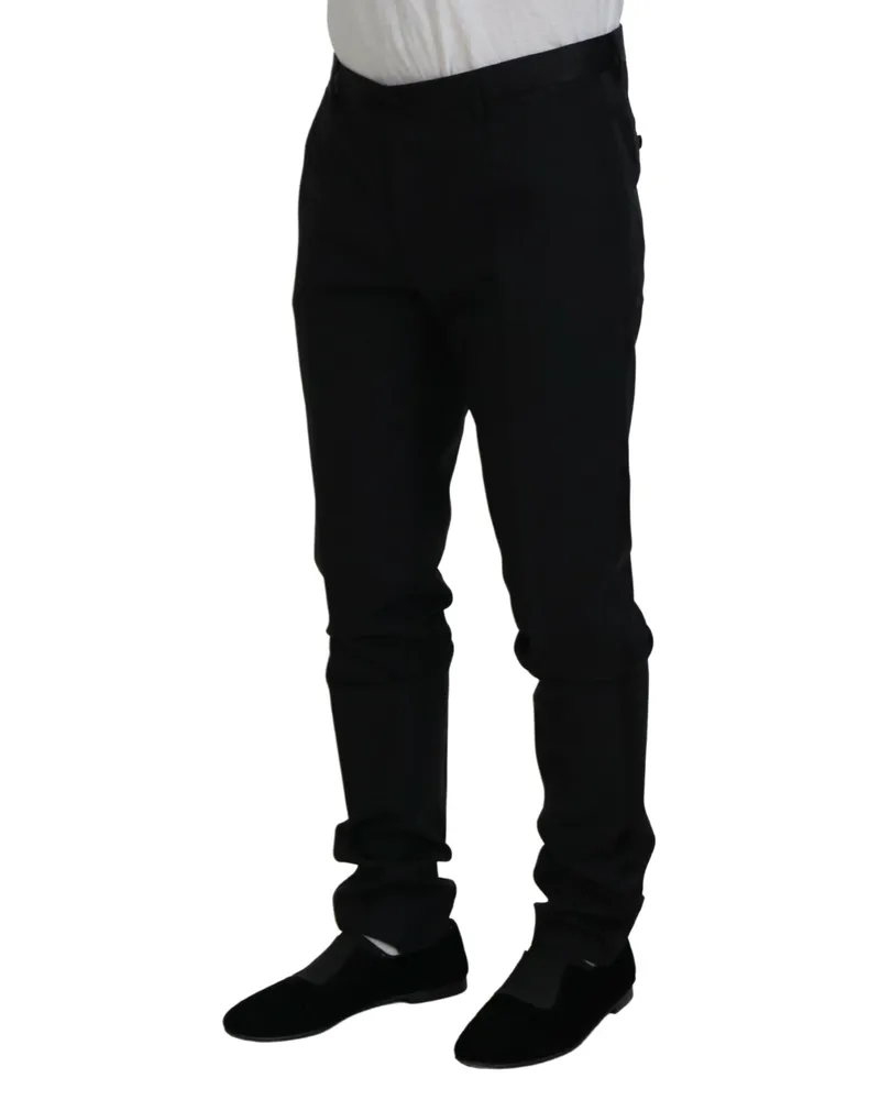 Dolce & Gabbana Men's Black Wool Chino Dress Formal Pants Virgin Silk Polyester Black