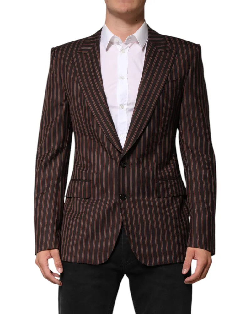 Dolce & Gabbana Men's Black Brown Stripe Single Breasted Blazer And Virgin Wool Clothing Brown