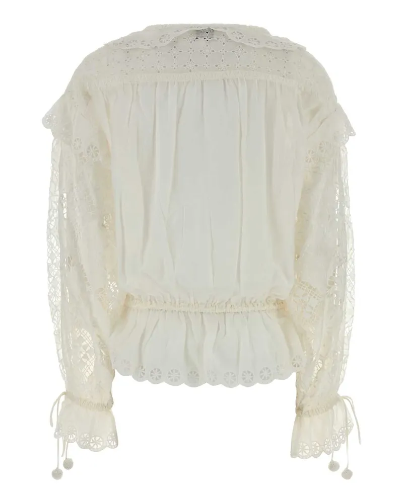 Isabel Marant Women's White Cotton Blend Nowana Blouse Exterior: Silk Maglie Sweater White