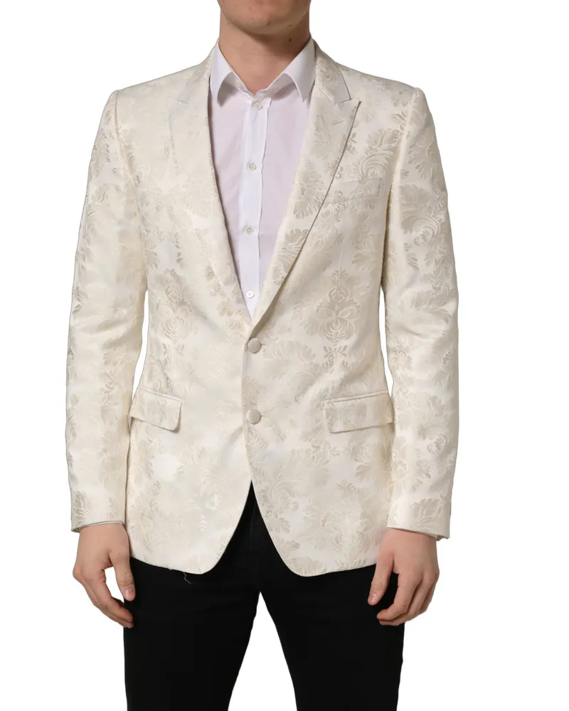 Dolce & Gabbana Off White Floral Single Breasted Men Jacket Black Polyester Acetate Nylon Clothing White