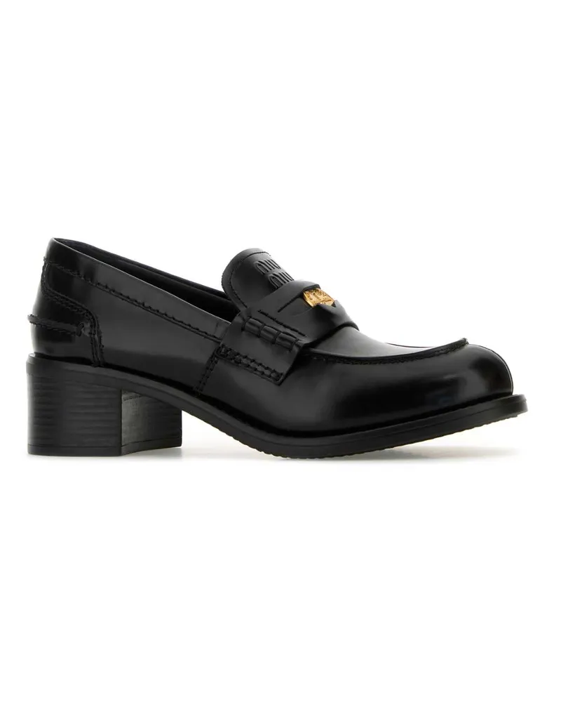 Miu Miu Women's Leather Block-Heel Loafer Black Black