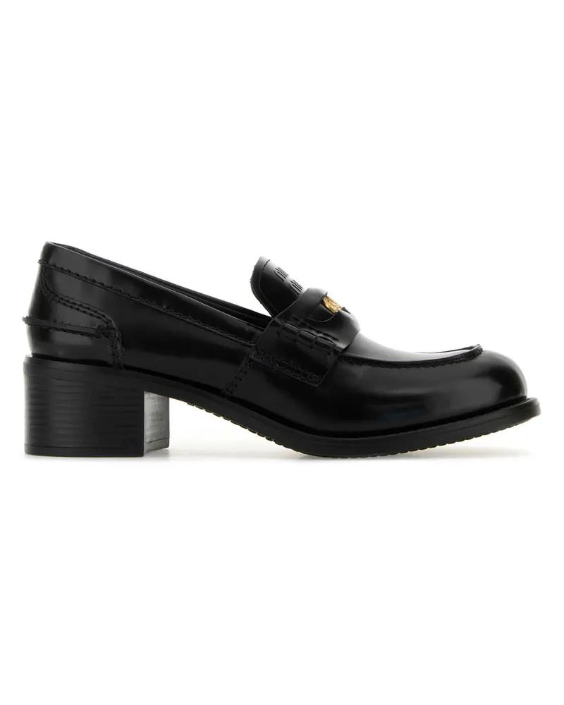 Miu Miu Women's Leather Block-Heel Loafer Black Black