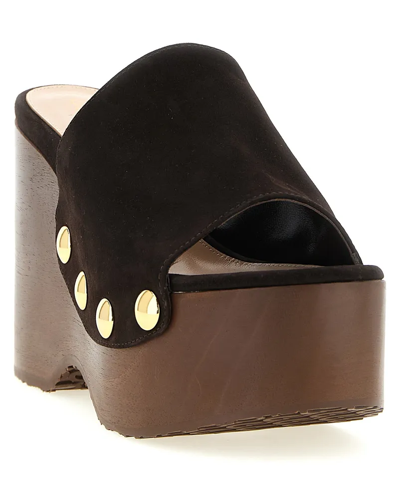 Gianvito Rossi Women's Brown Suede Leather Wedge Sandals Black