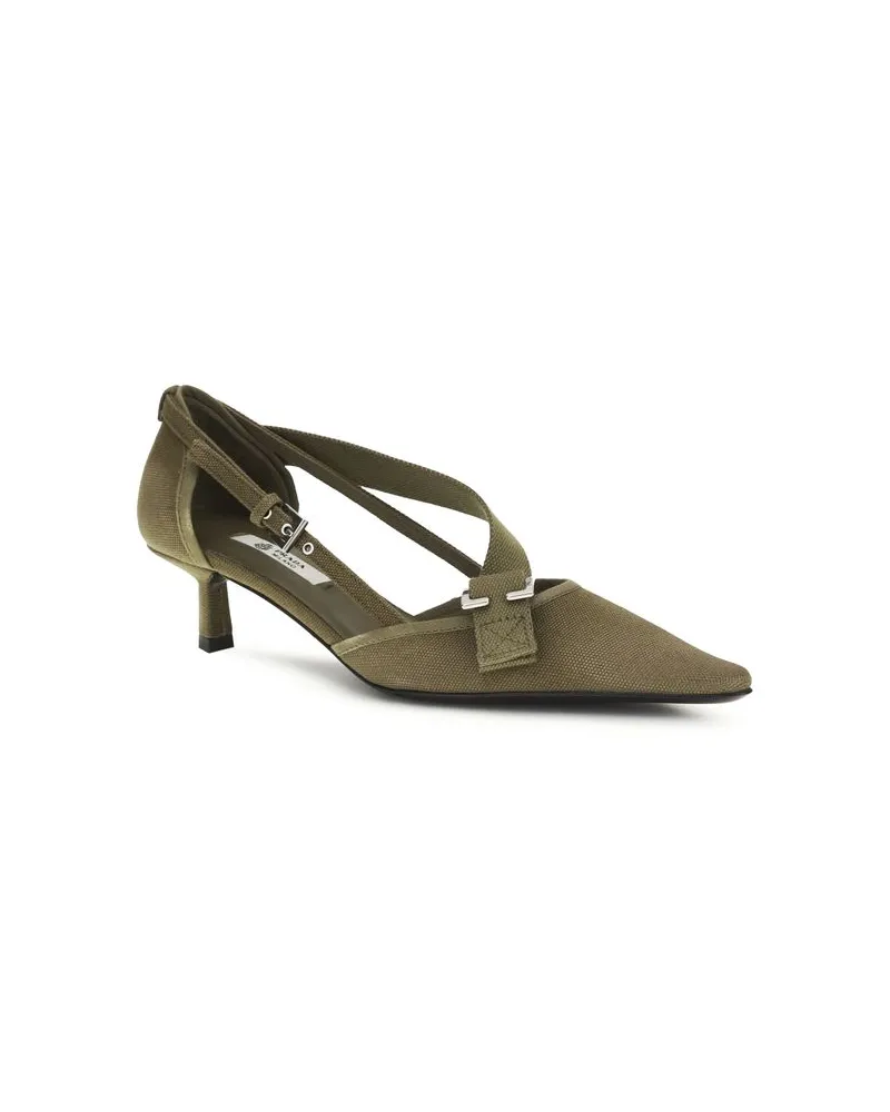 Prada Women's Cotton Mid-Heel Pump Beige Beige