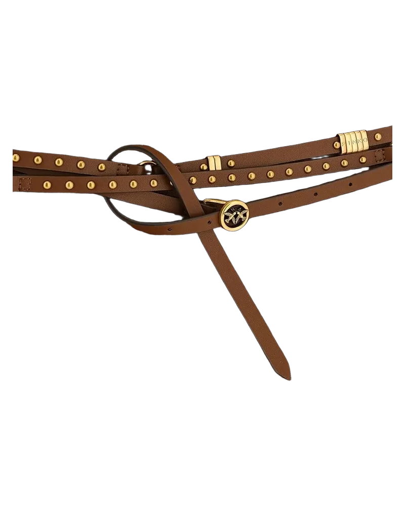 Pinko Studded Leather Shoulder Bag — Brown Brown