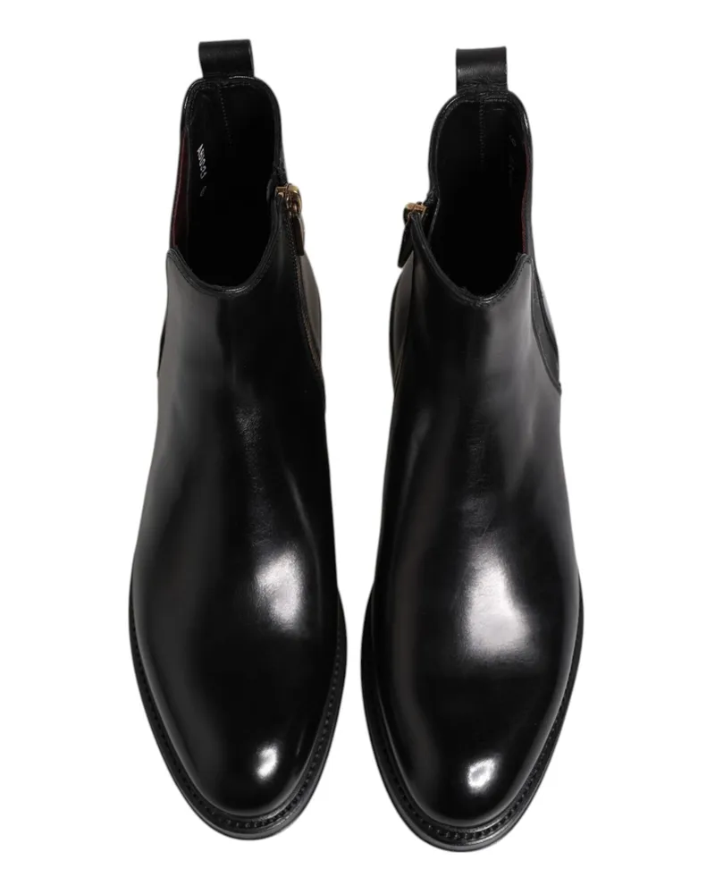 Dolce & Gabbana Men's Black Chelsea Leather Mid Calf Boots Shoes Polyester Elastane Black