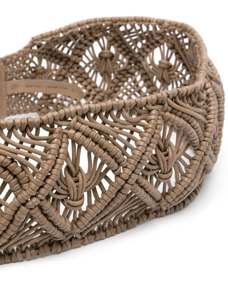 Eleventy Women's Braided Leather Belt Beige Ss24 W Beige