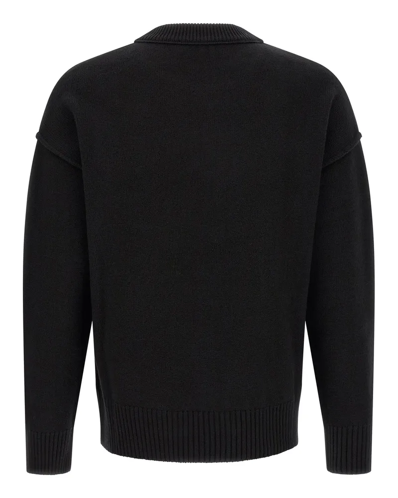 AMI Paris Heart-Embroidered Wool Sweater — Black Black