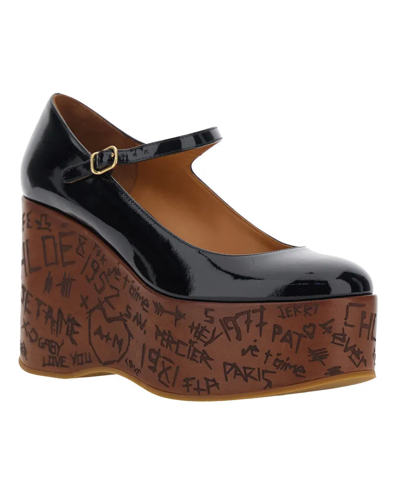 Chloé Women's Wedges Mary Jane, Black Leather Shoe Black