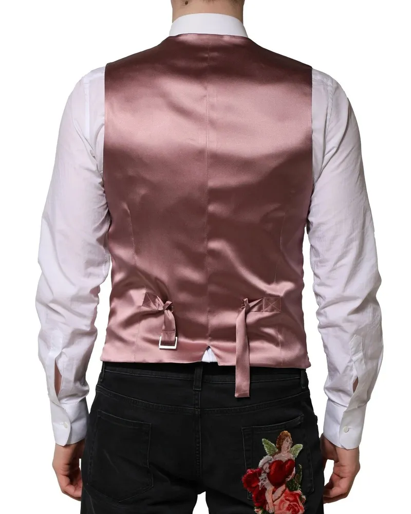 Dolce & Gabbana Pink Wool Dress Formal Men Waistcoat Vest Pink