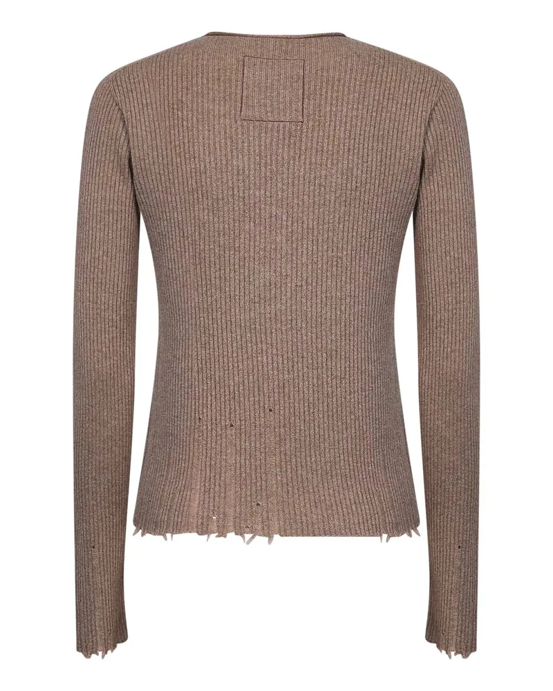 Uma Wang Women's Ribbed Cashmere Henley Top Beige Knitwear Sweater Beige