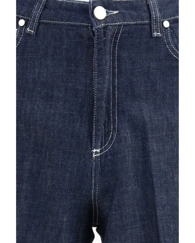 CRUNA Women's Wide-Leg Jeans Navy Cotton Trousers Navy