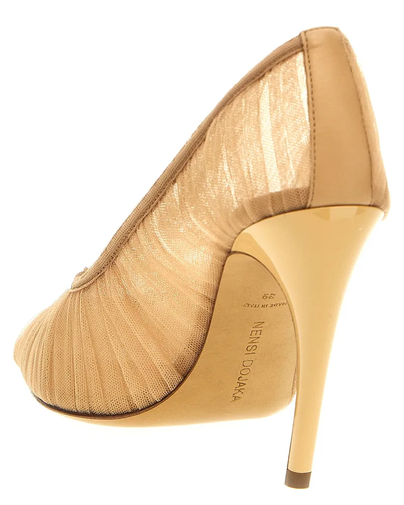 Nensi Dojaka Tulle with Leather Details Pumps — Beige Beige