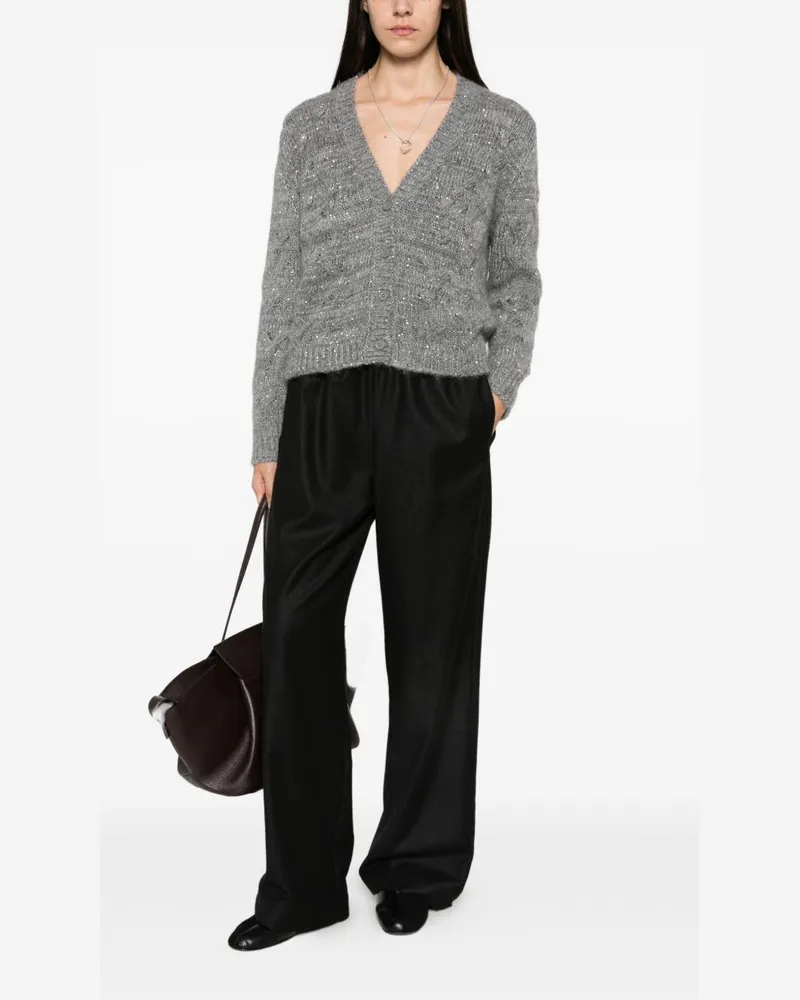 Fabiana Filippi Sequin-Embellished Wool Blend Cardigan — Grey Grey