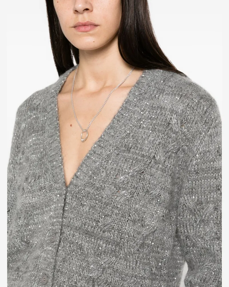 Fabiana Filippi Sequin-Embellished Wool Blend Cardigan — Grey Grey