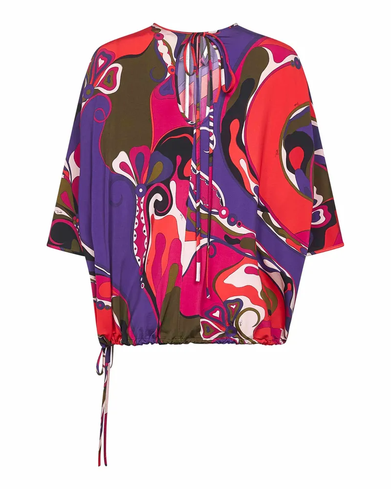 Emilio Pucci Women's Orchidee Print Stretch Viscose Cape Blouse Shirt Multicolor