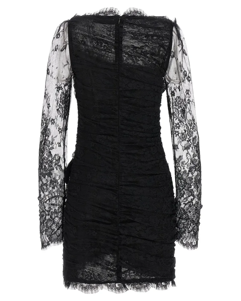Alessandra Rich Draped Lace Dress — Black Black