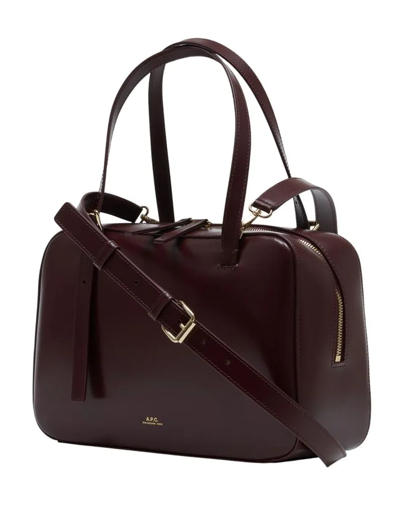 A.P.C. Women's Virginie Box Top Handle Bag Burgundy Calfskin Burgundy