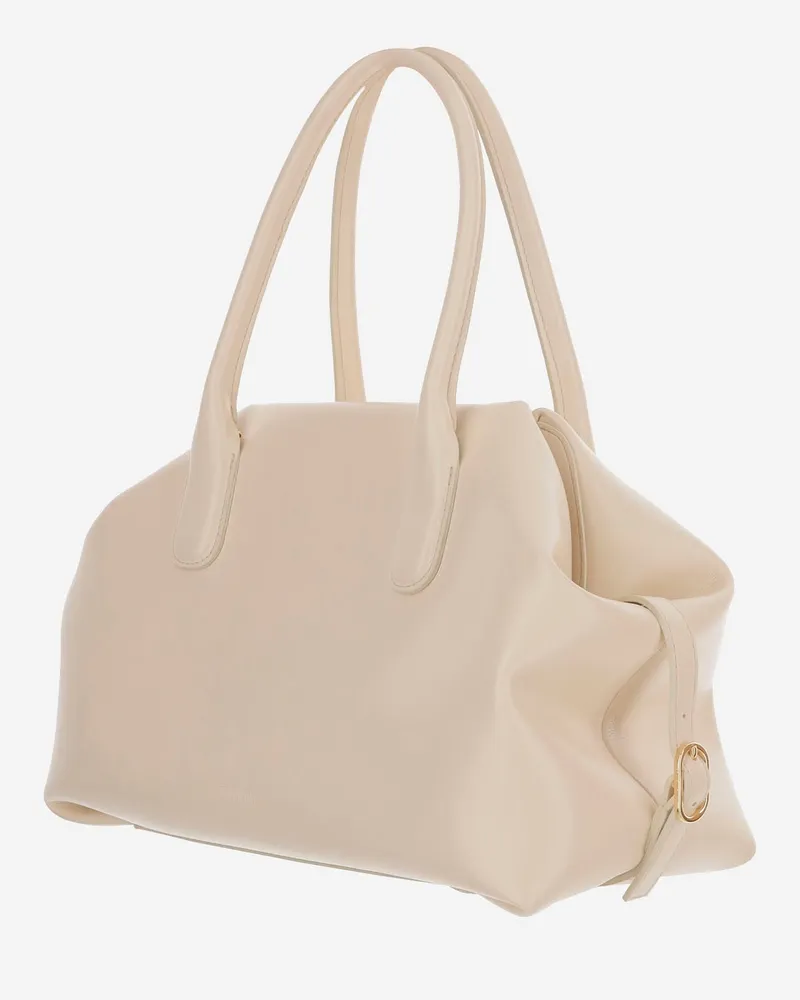 THEMOIRÈ Women's Shoulder Bag Talia Vegan Fabric Ivory Leather Beige
