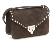 Women's Rockstud Mini Suede Shoulder Bag Ebony Brown