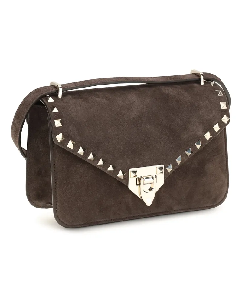 Valentino Garavani Women's Rockstud Mini Suede Shoulder Bag Ebony Brown Brown
