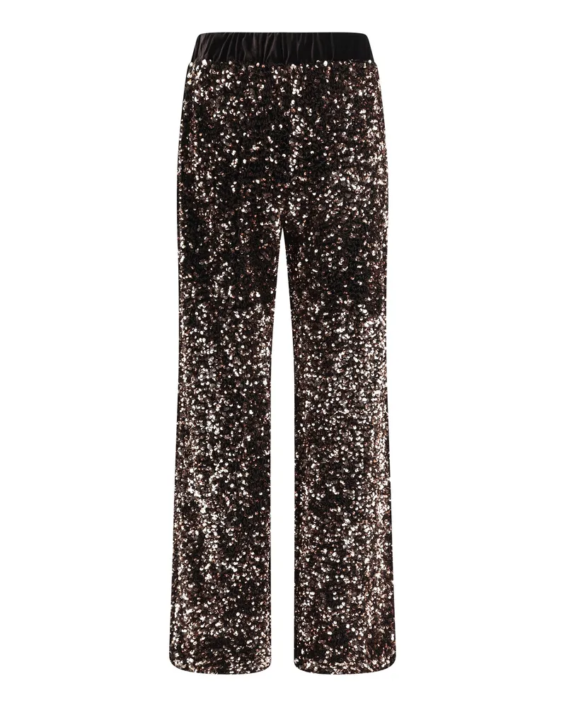 Ella Women's Velvet Pants With Sequins Bronzo Polyamide Trousers Bronze