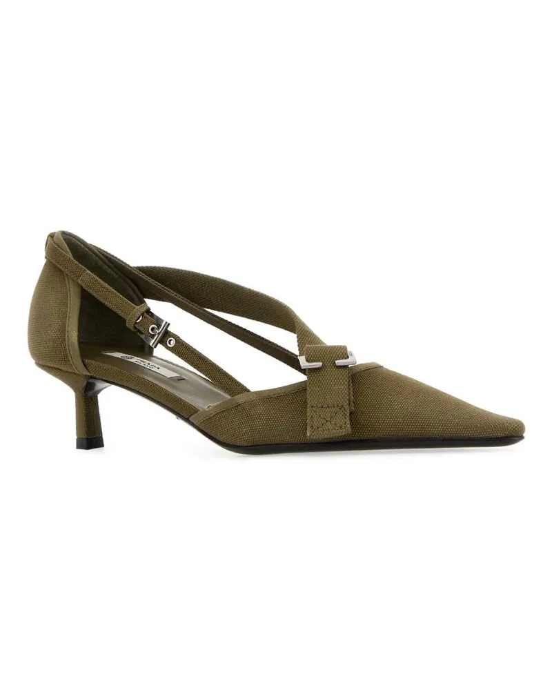Prada Women's Army Green Canvas Pumps Militare Scarpe Con Tacco High Heel Shoes Green