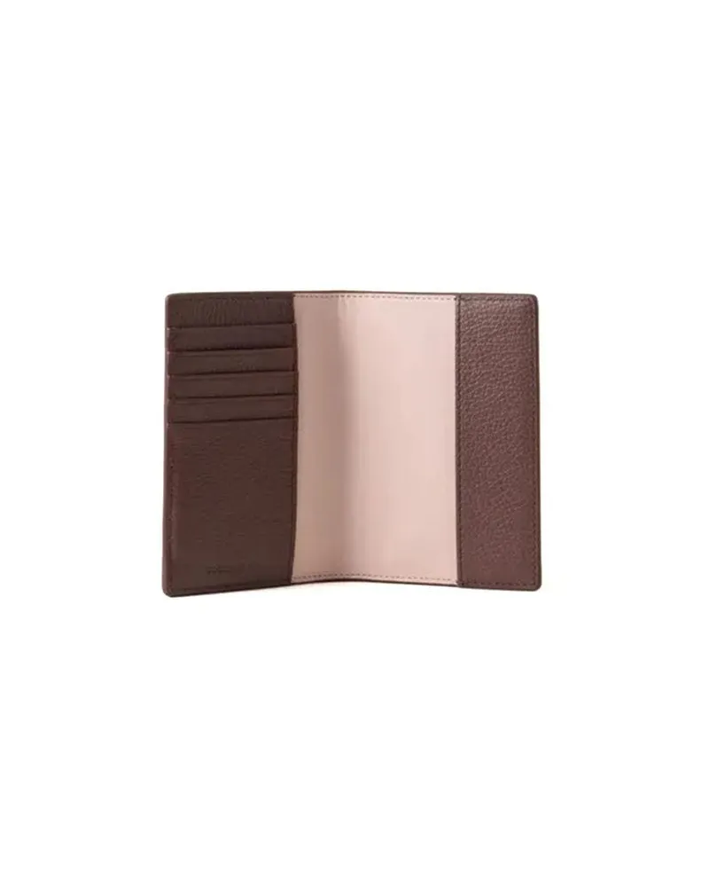 Coccinelle Women's Passport Holder Berry Grained Leather Bags - Passport-Holders / Card-holders Brown