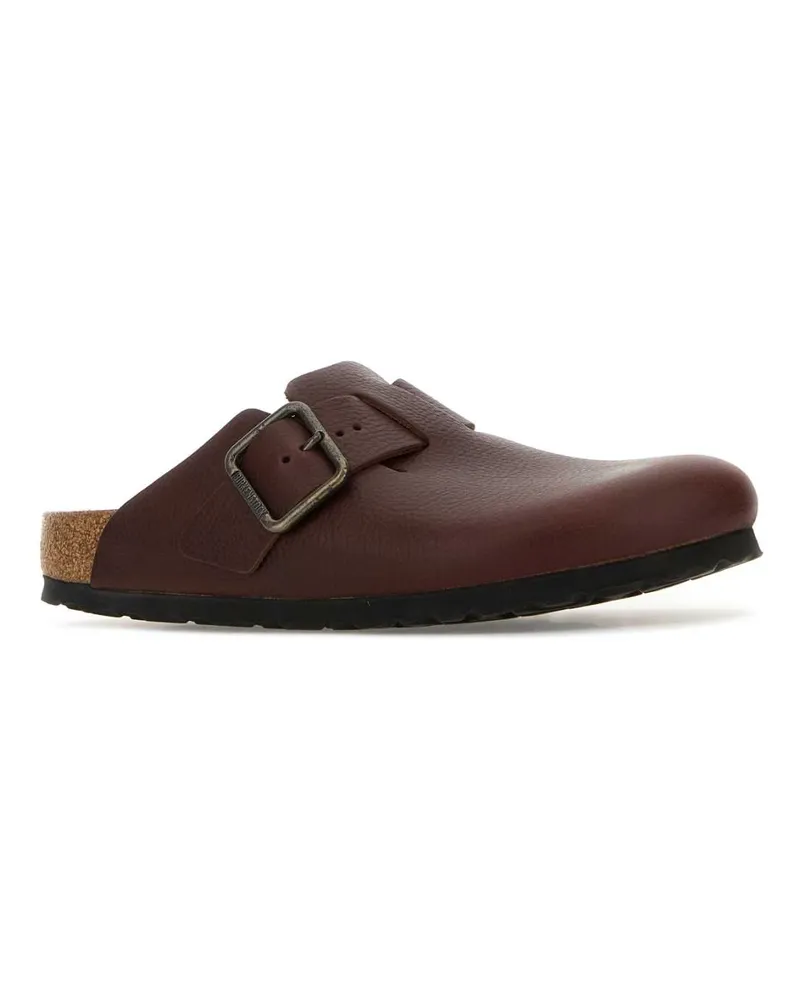 Birkenstock Men's Burgundy Leather Boston Slippers Wood Flat Shoes Brown